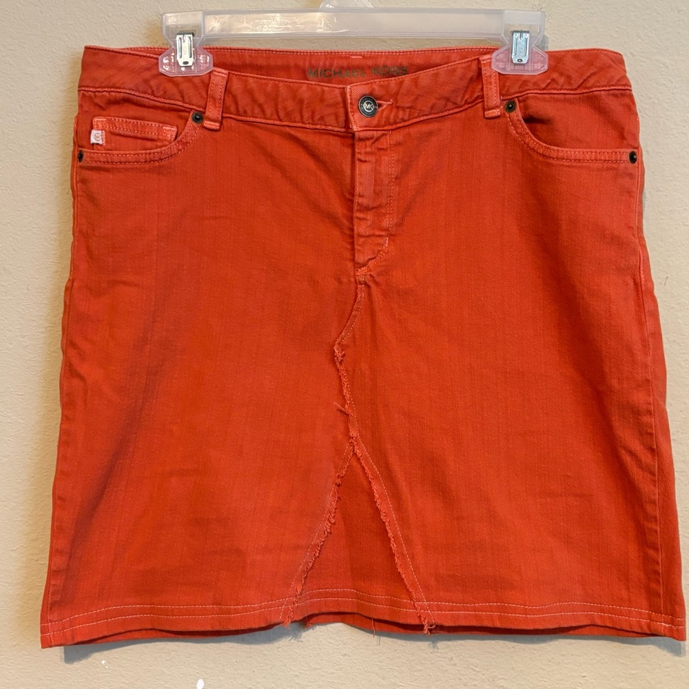 Michael Kors Distressed Hem Orange Denim Skirt
Like new Sz 10